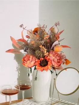 Букеты из искусственных подсолнухов, шелковые пионы, искусственные цветы, свадебные букеты, украшения, цветочные украшения для стола, для дома, кухни, сада, вечеринки, декор оранжевый
