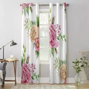 Букеты с цветами и розами, оконные занавески для гостиной, спальни, украшения, роскошные кухонные занавески с балдахином 135W x 60H(cm) x1