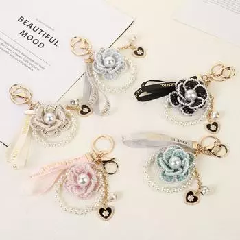 Буква Жемчужина Цветок Брелок Корейский Автомобильный Брелок Милая Сумка Подвеска Девушка белый