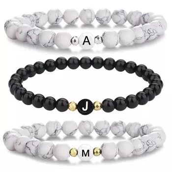 Буквы Браслет Для Женщин Мужчин Персонализированные Модные Бисероплетение Парные Украшения Для Рук Подарки White