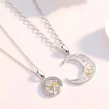 Буквы Любовь Для Женщин Мужчин Сращивание Медь Модные Украшения Солнце Луна Подвеска Парное Ожерелье 2 pcs