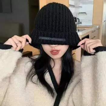 Буквы Simple Skullies Утолщенная зимняя теплая шапка Простые вязаные шапки женские/мужские чёрный