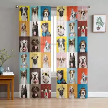 Бульдог Колли животное собака шифоновые прозрачные шторы для гостиной спальни украшения дома окна вуаль тюлевые шторы W135 x H114cm