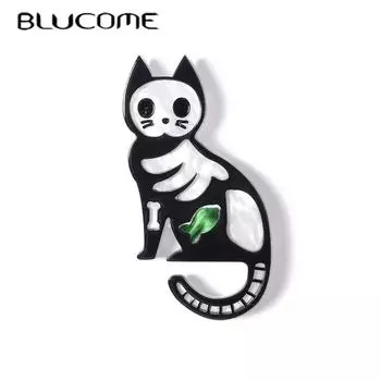 Булавки ручной работы Blucome на заказ, броши с котом на Хэллоуин, сумка, булавка с лацканами, значок с изображением мультяшного животного, ювелирное изделие, подарок для детей, друзей чёрный