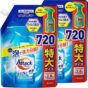 [bulk purchase] attack foam spray disinfecting plus refill 720ml x 2 clothing cleaning spray