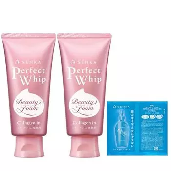 [Bulk Purchase] Senka SENKA Perfect Whip Collagen in a Facial Cleansing Foam 120g x 2 + Bonus Dry Moisture Shine Serum Ingredients Foam