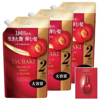 [Bulk Purchase] TSUBAKI Conditioner Refill 600ml x 3 + Bonus [Premium Moist & Repair] Gloss Oil Force Moisturizing Cohesion Drying UV Rays