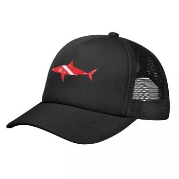 Bull Shark On A Dive Flag Эластичная шляпа дальнобойщика Сетчатая бейсболка Регулируемые шляпы с застежкой Snapback для женщин унисекс Удобные Adjustable