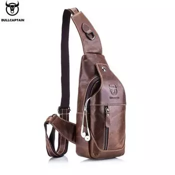 BULLCAPTAIN Кожаные сумки-мессенджеры Мужская повседневная сумка для мужчин Нагрудная сумка Брендовая дизайнерская многофункциональная нагрудная сумка с разъемом для наушников светло-коричневого