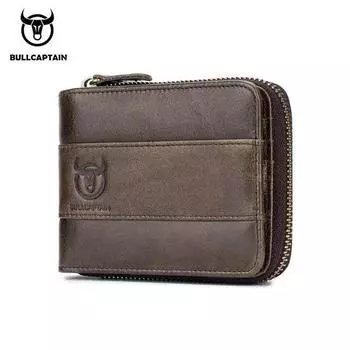 BULLCAPTAIN Мужские кошельки из натуральной кожи, маленький кошелек с карманом для монет, ретро кошелек на молнии, кошелек из воловьей кожи с держателем для карт, карманный кошелек, мужские кошельки коричневый