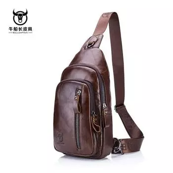 BULLCAPTAIN Натуральная кожа Сумки через плечо Мужские кожаные сумки через плечо Мужские нагрудные сумки Модные дорожные сумки Мужская сумка-мессенджер Мужская 18x5.5x32cm чёрный