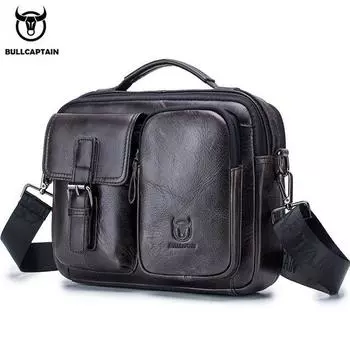 BULLCAPTAIN новая мужская сумка через плечо из натуральной кожи, мужской портфель, сумка-мессенджер, повседневный деловой стильный портфель, мужская сумка на плечо чёрный