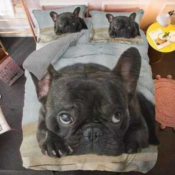 Bulldog Bedding Set Pet Animal Dog Duvet Cover for Boys Adult Bedclothes Covers Comforter Sets Cute Bed Sheets EU single(135x200cm)
