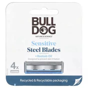 Bulldog Skincare For Men, лезвия для чувствительной кожи + масло баобаба, 4 картриджа