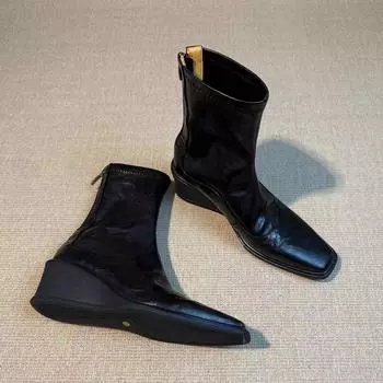 Bullet Martin Boots Wedge Heel High Heel Short Boots Women s Autumn and Winter 2024 Renli Skinny Square Head New Retro Brown Black 35 коричневый