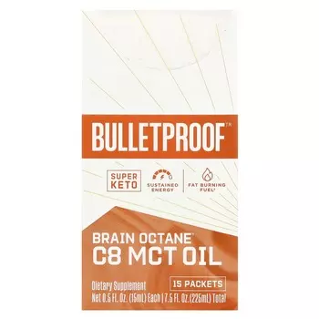 BulletProof, масло Brain Octane® C8 MCT, 15 упаковок, 0,5 жидких унций (15 мл) каждый