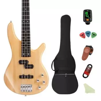 Bullfighter Electric Bass Set with Accessories 4 String Bass Electric Bass Beginner Introductory Performance Rock Instrument Bass Set, (IB-Wood)