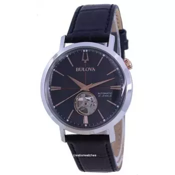 Bulova Classic Open Heart Серый циферблат с кожаным ремешком Автоматические мужские часы 98A187