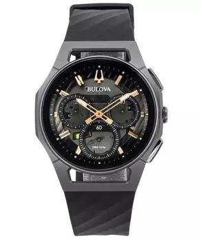 Bulova Curv Chronograph Каучуковый ремешок Кварцевые мужские часы с серым циферблатом 98A162 серый