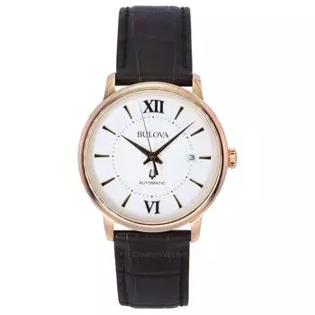 Bulova Hudson кожаный ремешок серебристый циферблат автоматические 97B225 мужские часы серебряный