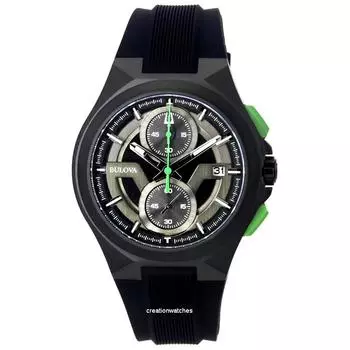 Bulova Maquina Chronograph Кварцевые мужские часы с черным циферблатом и черным ремешком 98B381 чёрный
