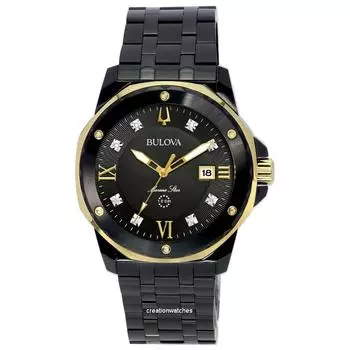 Bulova Marine Star Diamond Accents Кварцевые мужские часы с черным циферблатом 98D176 100M чёрный