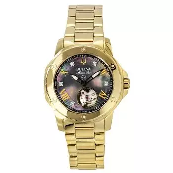 Bulova Marine Star Gold Tone Нержавеющая сталь Черный перламутровый циферблат Автоматические женские часы 97P171 100M мать жемчужного
