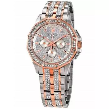Bulova Octava Crystal Accents Двухцветный серебряный многофункциональный циферблат Кварцевые мужские часы 98C133