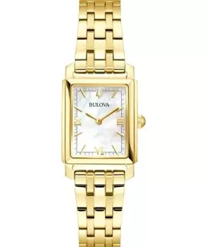 Bulova женские часы Sutton с прямоугольным перламутровым циферблатом/нержавеющая сталь золотистого оттенка 97L177