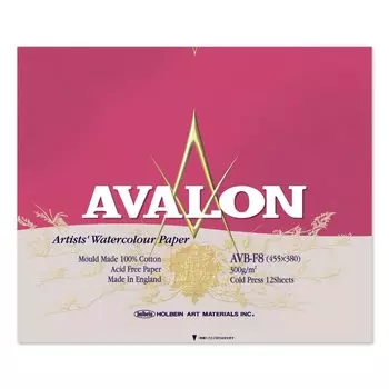 Бумага для акварели Holbein Avalon, среднее зерно, 300 г, размер F8, тип блока, 12 листов, переплетено, 271005 AVB-F8