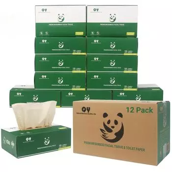 Бумага для салфеток Seiga Bamboo Tissue Paper, бумага для коммерческого использования, необработанная целлюлоза бамбука, 1 коробка, 12 упаковок, 1 упаковка, 135 листов. Первичная бумага без запаха и, естественно, коричневый
