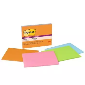Бумага для заметок Post-it, с сильным клеем, большой блокнот, неоновый цвет, 152 x 203 мм, 45 листов x 4 книги, 6845-SSP