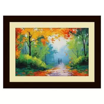 Бумага Романтическая пара Прогулка на природе Живописная настенная живопись в рамке, многоцветная, природа, 18,0 х 23,5 дюйма, набор из 1 шт. 18 x 23 in разноцветный