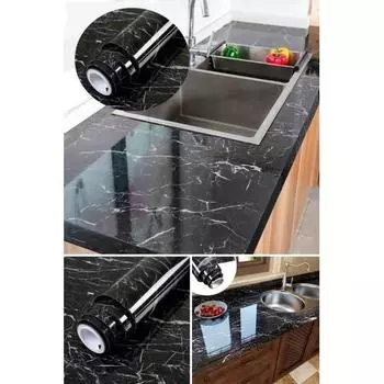 Бумага с клейким покрытием с черным мраморным узором 5 метров