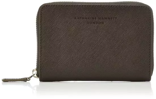 Бумажник Hamnett Bifold PRISM из японской коровьей кожи с тиснением Prism Отделение для купюр Среднего размера Круглая молния Темно-коричневый [Catherine London] Высокое качество темно-коричневого