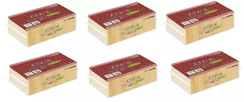 Бумажные полотенца Elleair Smart Type неотбеленные одинарные 200 листов [набор 6] (Средний формат)