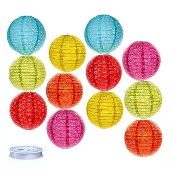 Бумажные светодиодные кисточки с набором бумажных ажурных украшений для еды 6 набор из 12 штук и фонарики, огни, сумочки, 12, фонарики, фонарики, резьба,