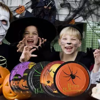 Бумажные тарелки на Хэллоуин. Одноразовые бумажные тарелки. Товары для вечеринок на Хэллоуин. 18.5X18.5CM фиолетовый