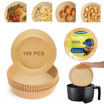 Бумажные вкладыши для фритюрницы, 100 шт. пергаментной бумаги, одноразовые бумажные вкладыши для фритюрницы для микроволновой печи, антипригарные квадратные вкладыши для фритюрницы без отбеливателя 100Pcs