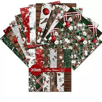 Бумажный блокнот для скрапбукинга с Рождеством, 24 шт., ненужная бумага для журналов, односторонняя винтажная бумага для скрапбукинга своими руками, декоративные принадлежности для изготовления карт