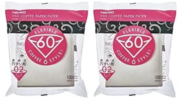 Бумажный фильтр для Hario V60 02W на 1-4 чашки 100 шт. (ВЦФ-02-100Вт) х 2 (200 штук)