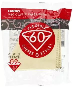 Бумажный фильтр HARIO V60 02 W Коричневый на 1-4 чашки 100 шт. Сделано в Японии VCF-02-100M