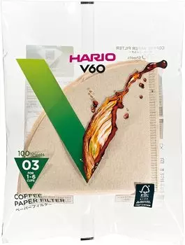 Бумажный фильтр HARIO V60 03M на 1–6 100 чашек мисараши, шт., VCF-03-100M коричневый