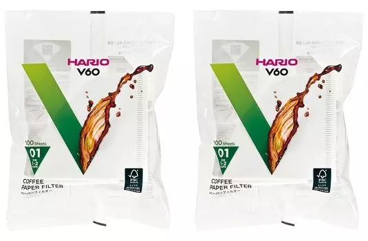 Бумажный фильтр HARIO V60 Белый на 1-2 чашки Сделано в Японии VCF-01-100W 100 шт. Набор из 2 шт.