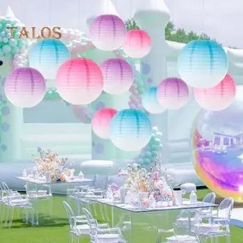Бумажный фонарь градиентного цвета для летней вечеринки, свадьбы, декоративного освещения, для помещений, для улицы, праздничной атмосферы, декора