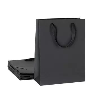 Бумажный пакет Nannlia, подарочная сумка для переноски, толстый тип, стильный подарочный пакет, подарок Kamibukuro, сделай сам, свадебная упаковка [15 штук] (Вертикальный 25x33x11см, черный)