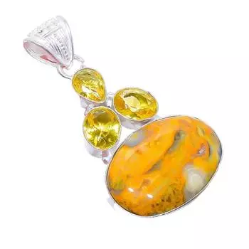 Bumble Bee Jasper, Citrine Gemstone 925 Sterling Silver Jewelry Pendant 2.2 AH-3300 2.17 жёлтый