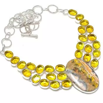 Ожерелье из стерлингового серебра 925 пробы с драгоценным камнем яшмой шмеля 18 дюймов s6p00 жёлтый