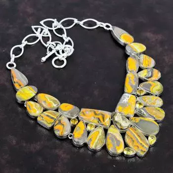 Ожерелье ручной работы из стерлингового серебра 925 пробы с драгоценным камнем яшмой шмеля 18 дюймов AMN-655C