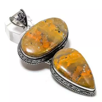 Bumble Bee Jasper Gemstone Handmade 925 Sterling Silver Pendant 3.35 z7B22